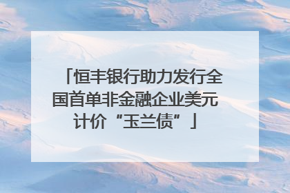 恒丰银行助力发行全国首单非金融企业美元计价“玉兰债”
