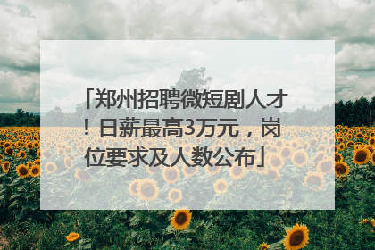 郑州招聘微短剧人才！日薪最高3万元，岗位要求及人数公布